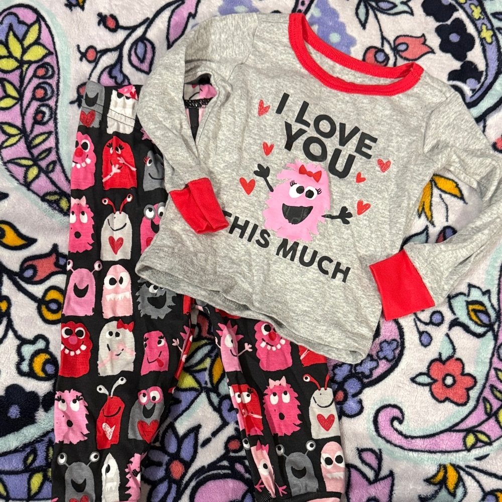 Kids Pajama Set - Gray and Red Monster Design